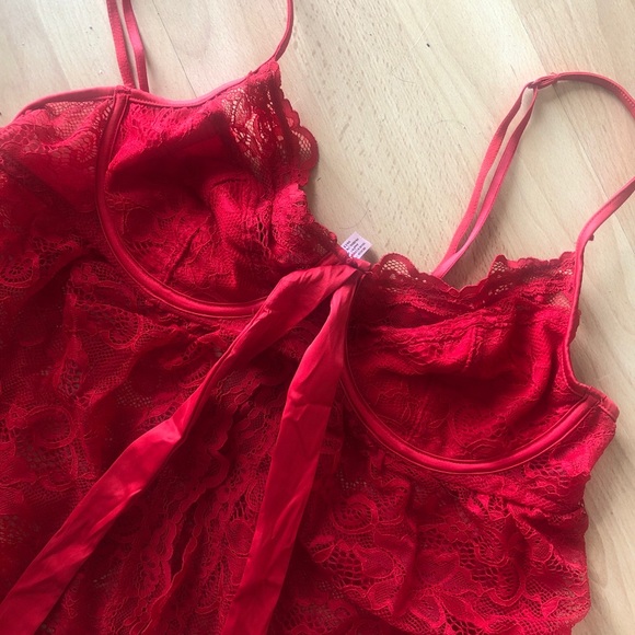 💋🌹 Sexy Babydoll Red Lace Seductive Lingerie La Vie En Rose - Picture 5 of 11